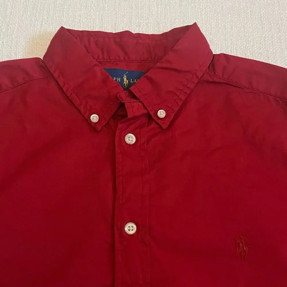 Polo Ralph Lauren Button Down Shirt Red Youth Boys XL 18-20 Fits Men S Small LS